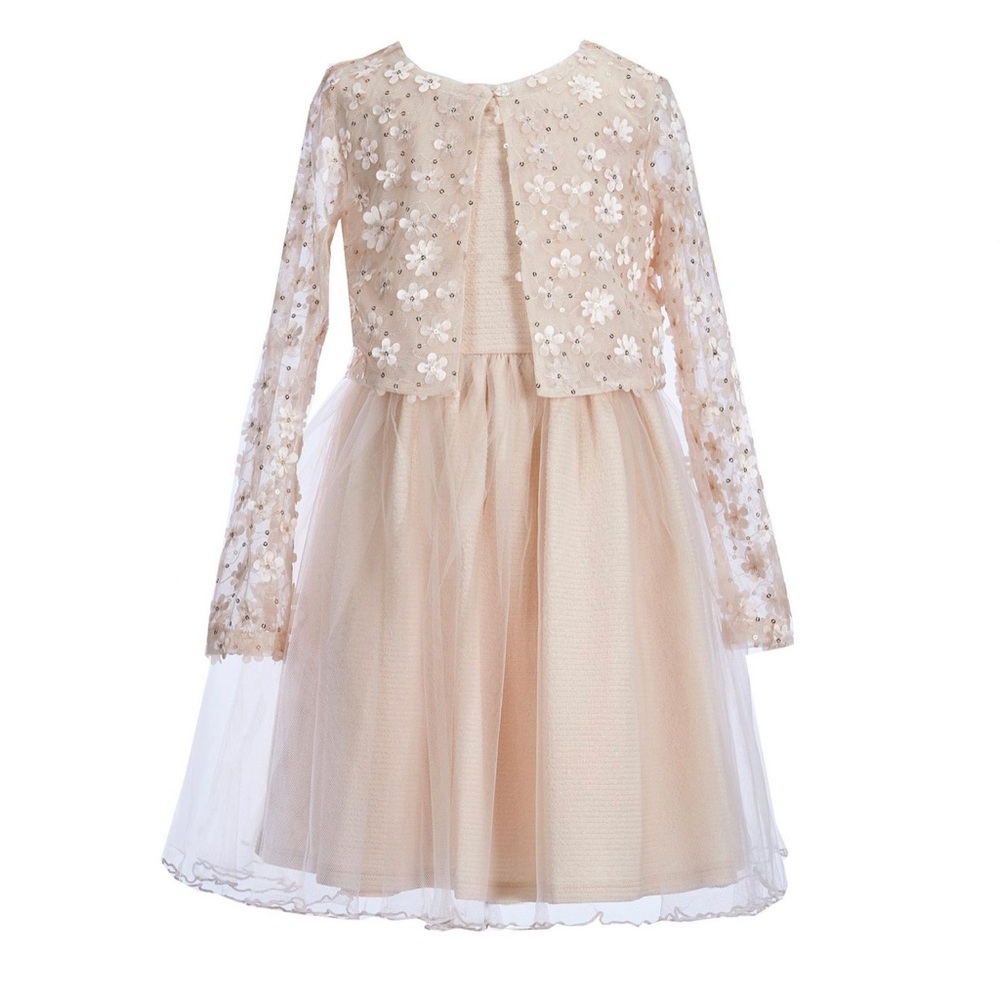 NEW!Bonnie Jean Little Girl Sequin-Embellished Cardigan Foiled Knit Dress Set